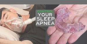 Person with CPAP machine and Dental Sleep Medicine device - Control your sleep apnea 